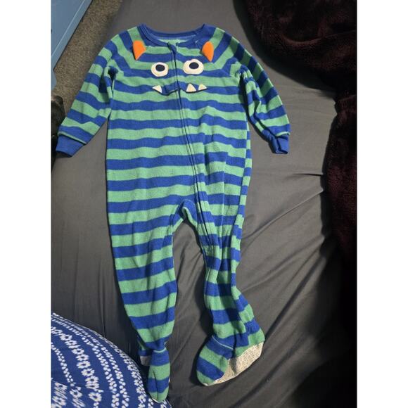 Absorba Boys Monsters Stripes Fleece Pajamas(White Green Blue 3T - Picture 1 of 8